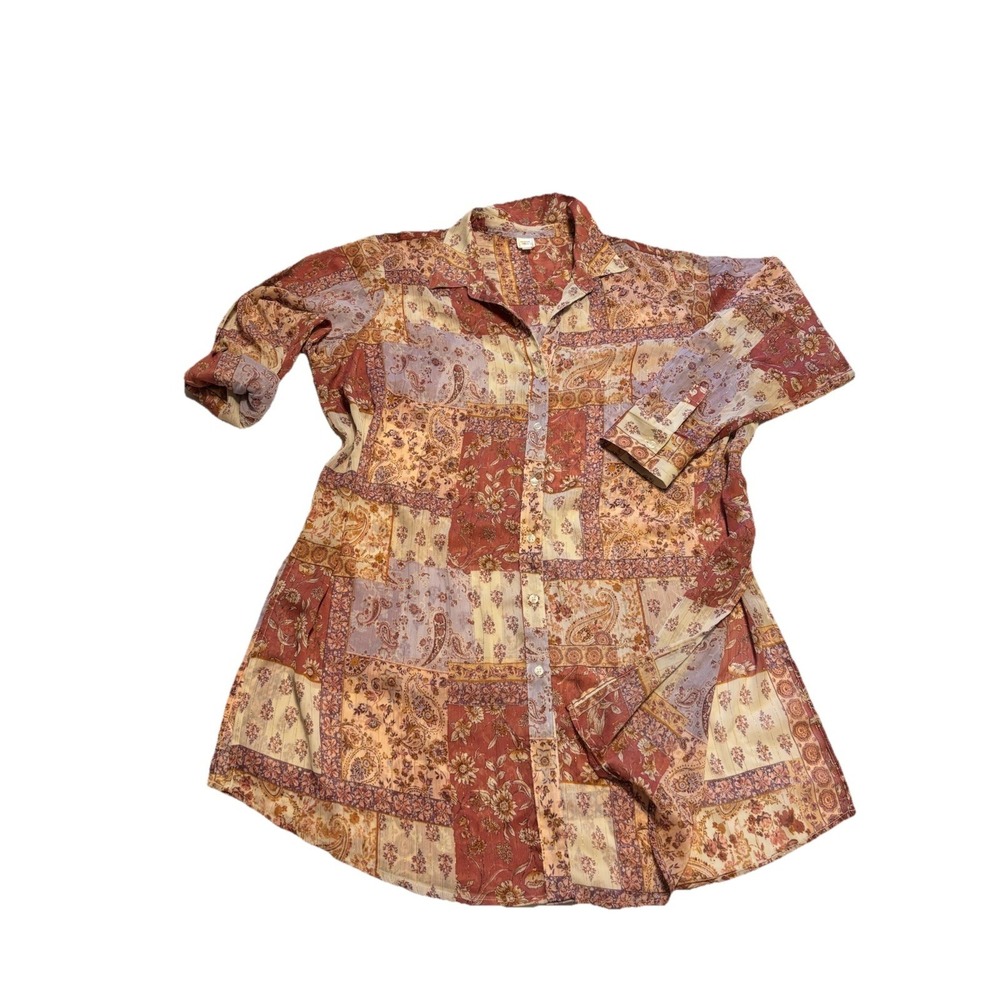 Women's 1X Tunic Length Blouse Top Sheer Floral Patchwork Cottagecore Boho Chic